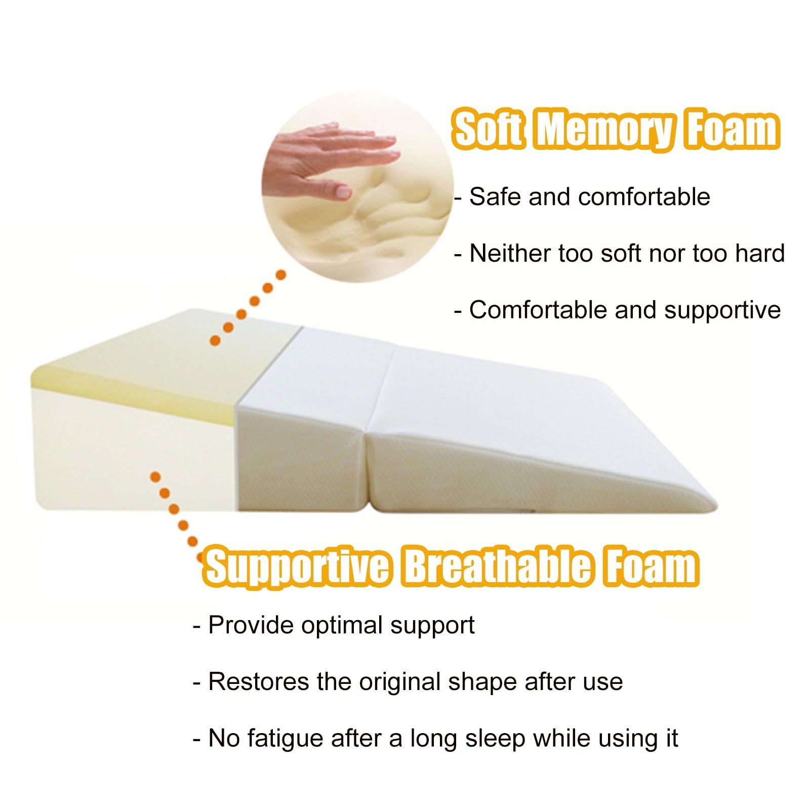 Almohada reflujo Almohada de cuña de Cama Blanca de 7 Pulgadas para reflujo ácido y GERD, Juego de Almohada Triangular de 30 Grados para Lectura/Descanso/Apoyo de piernas(60cm)