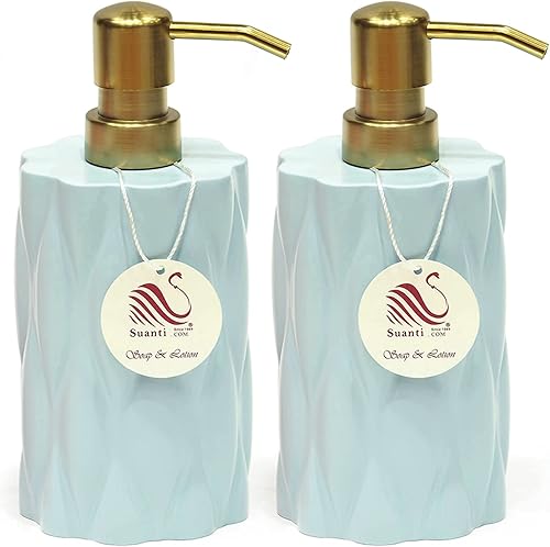 Juego de 2 dispensadores de jabón verde salvia para encimera de baño y fregadero de cocina, dispensador de jabón de manos decorativo con bomba disponible en Yaxa Peru