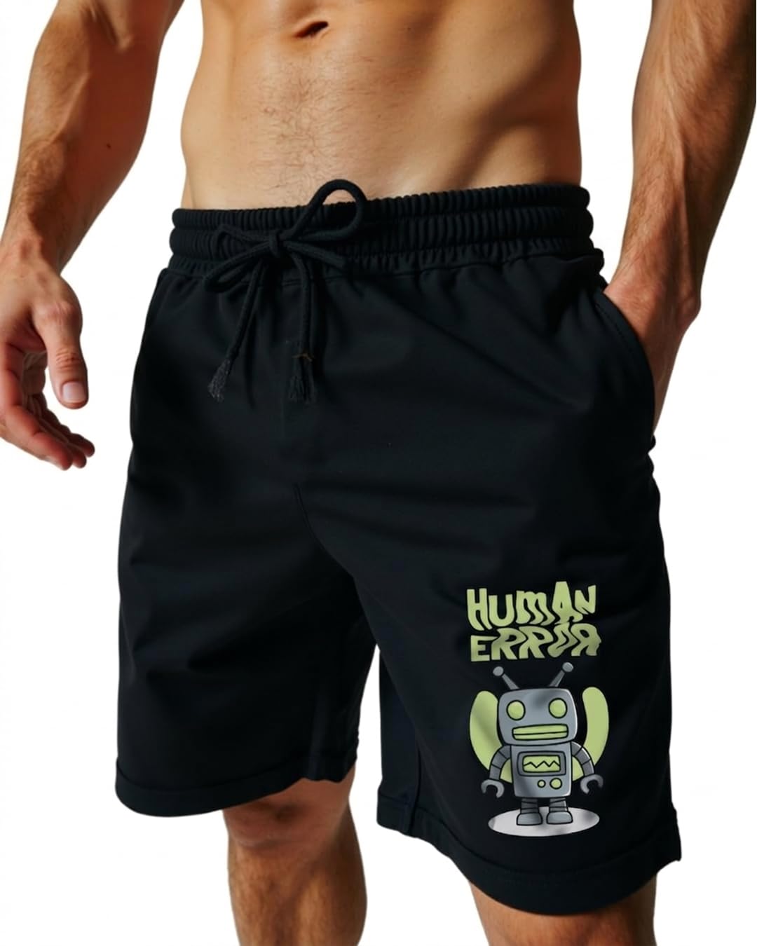 Human Error Men Shorts Loose fit Soft Waistband Front tie Side Pockets Plain Fabric Open Leg Space Flat fold Lines Smooth Surface Calm Form Light use-image-47