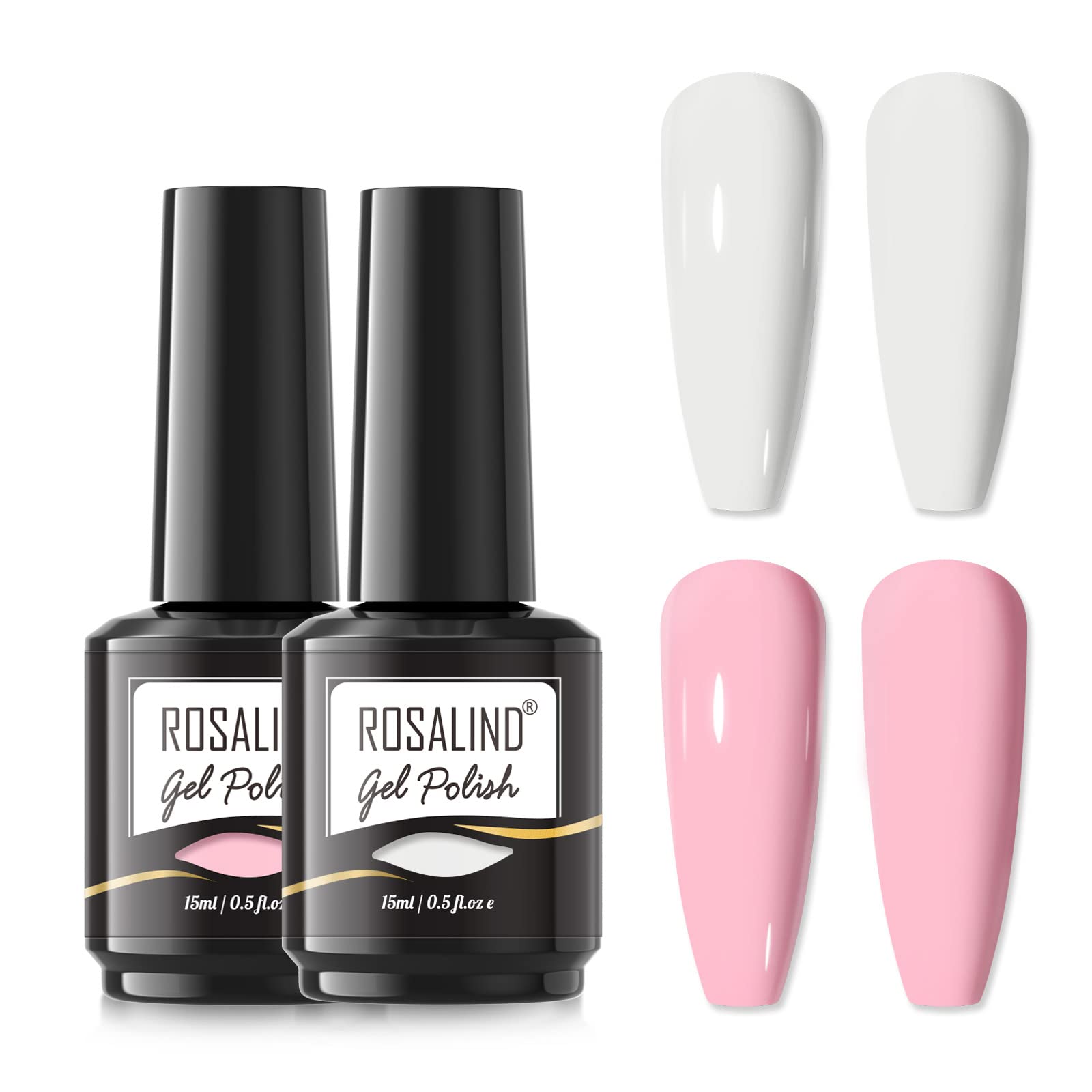 ROSALIND White Pink Colors Nail Polish, 15ml Semi- Nail Gel UV LED Lamp, Manicure Kit, White Pink Color Gel Nail Polish 2Pcs-image-15