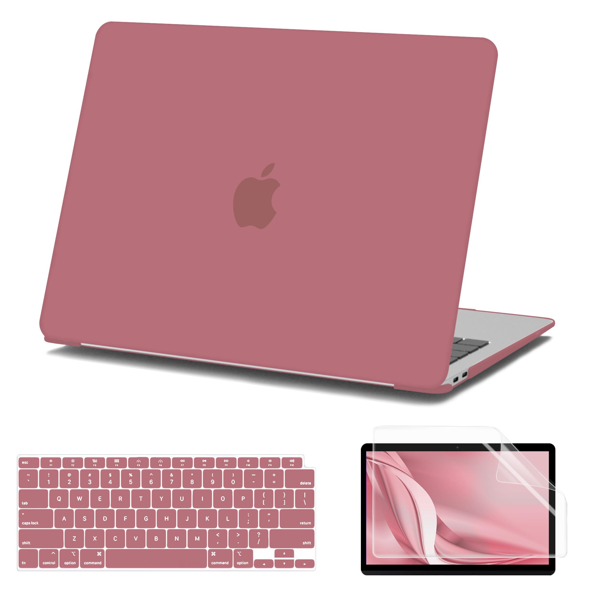 Compatible with MacBook Air 13 Inch Case M1 2022 2021 2020 2019 2018 Release A2337 A2179 A1932, Slim Matte Plastic Hard Shell Case & Screen Protector & Keyboard Cover, Carmine Red
