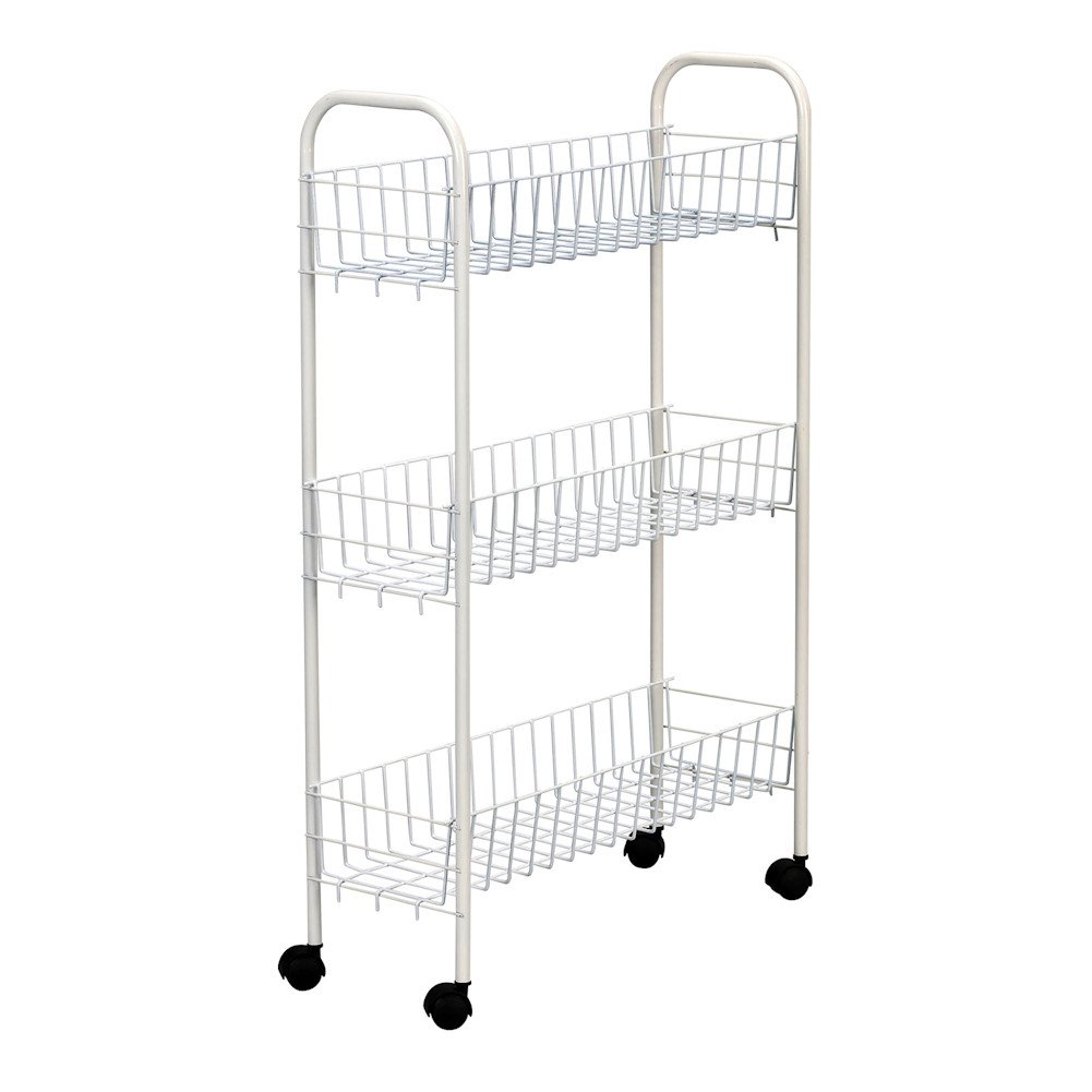 Household Essentials 05121 Slim Line 3-Tier Metal Storage Cart | Laundry Room Rolling Organizer | White