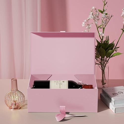 Miniatura 6 de GIFTHOPE Cajas de regalo rosas de alta calidad para regalos, caja de propuesta plegable para padrinos de boda con tapas, 10.2 x 7.5 x 2.95 pulgadas,