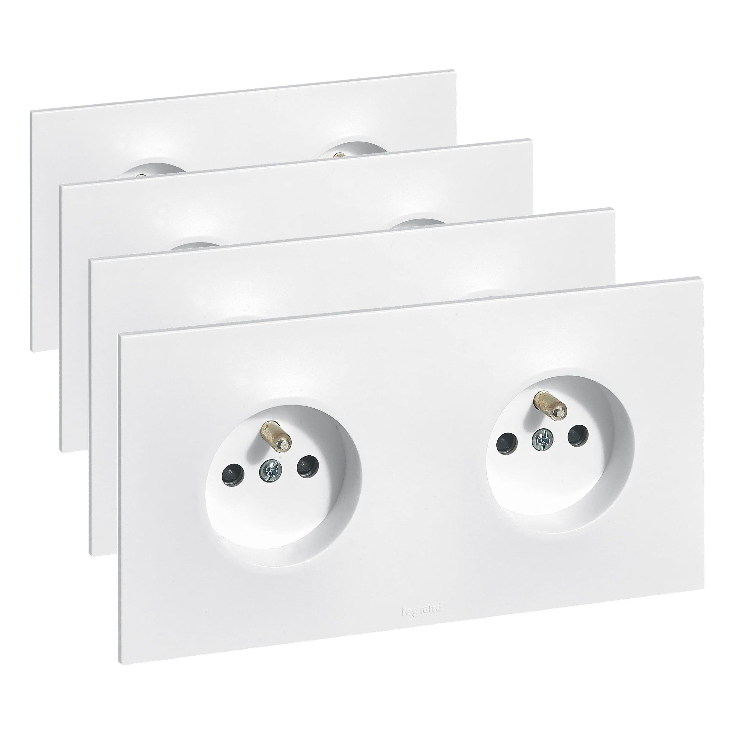 LEGRAND | Double Prise De Courant Précâblée Neptune, Installation Facile Sans Outil, Éclips De Protection Pour Enfants, Appareil Complet Prêt À Installer (Lot de 4)