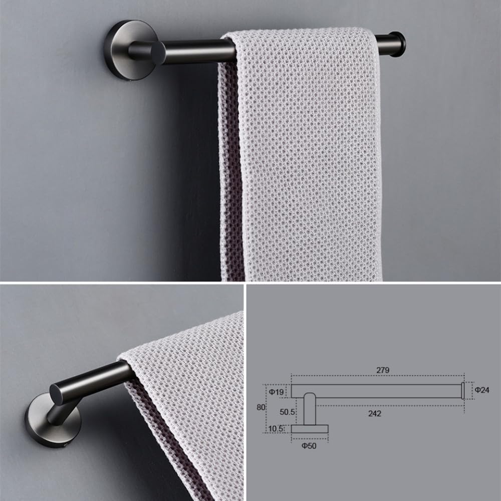 Türhaken Badezimmerhaken Mattschwarzer Rotguss-Chrom-gebürsteter Gold-Bademantelhaken, Handtuchhalter, Papierhalter aus Stahl, Haken schwarz, A(Color:4-piece Set Gun Gray)