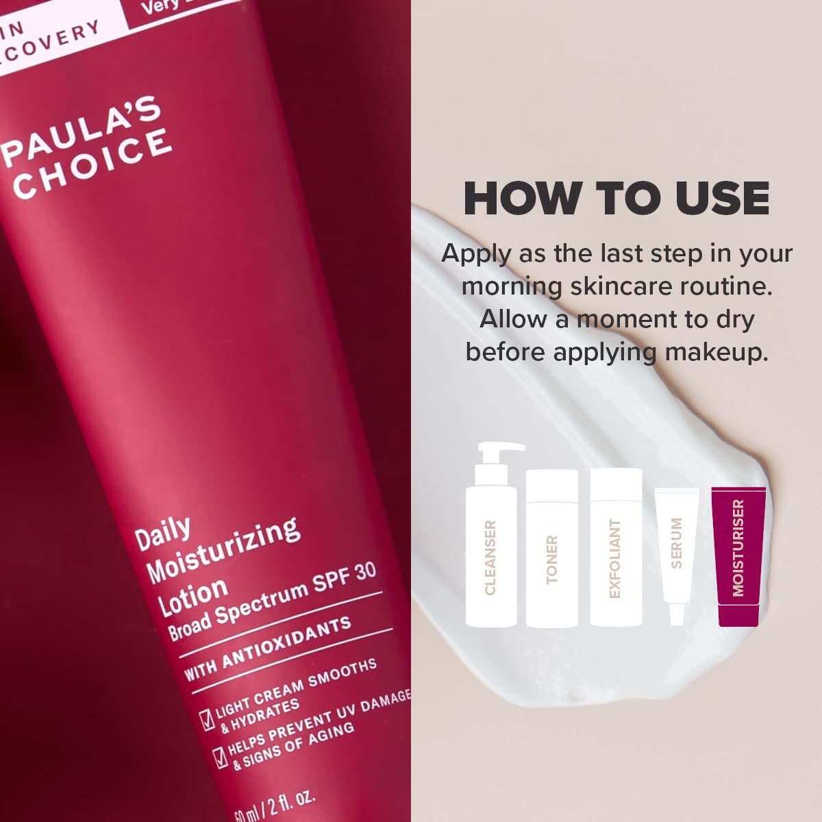 Paula's Choice Skin Recovery Crema Ricca con SPF 30, Pelle Secca, 60 ml | Crema Idratante Viso e Delicata Protezione Solare - Riduce Rossori e Macchie & Nutre la Pelle Secca - con Ossido di Zinco