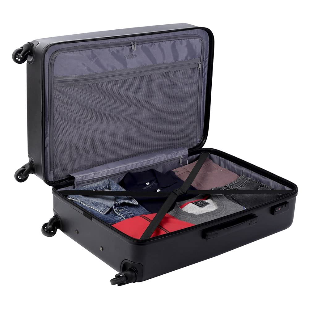 TOTTO - Maleta Rígida Grande, Modelo Bazy, 51.8 x 78.8 x 30 cm, Capacidad 120 L, Alta Resistencia a Impactos, Ruedas 360º, Manija Telescópica, Correas de Compresión Internas, Candado TSA, Color Negro