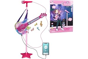 Adjustable Microphone Kids Rock Guitar Toy, Professional Karaoke Equipment Play Set with Stand