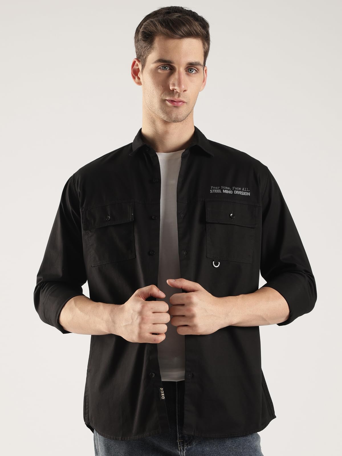 ADRO Camicia cargo da uomo in twill di cotone, beige, a maniche lunghe, stile casual con tasche sul petto, vestibilità regolare, eleganti camicie da viaggio all'aperto