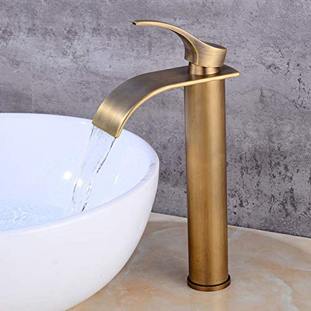 Badarmatur Antik Waschtischarmatur Wasserfall Bad Wasserhahn Hoch Waschbecken Armatur Mischbatterie für Badezimmer aus Messing