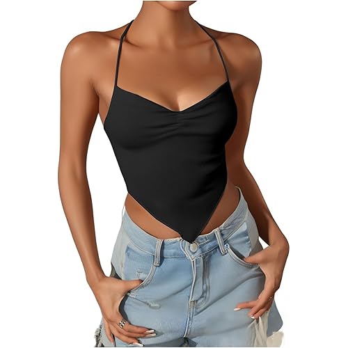 Verdusa Women's Criss Cross Backless Strappy Asymmetrical Hem Crop Cami Top