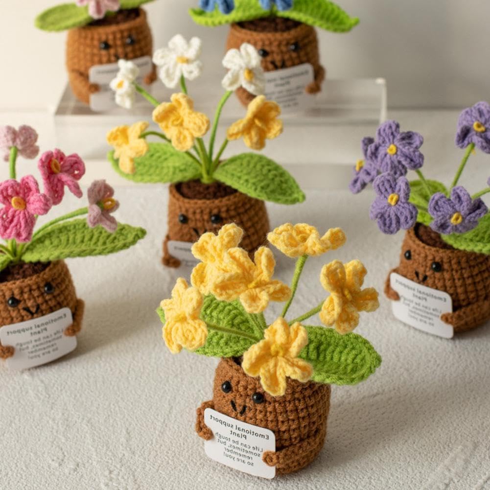 Crochet de fleurs positives, soutien émotionnel en peluche, crochet positif avec carte positive, positif