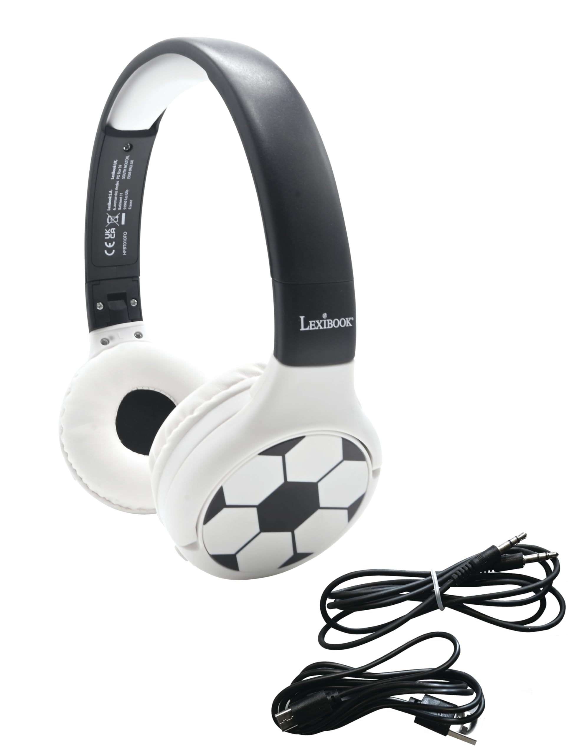 LEXIBOOK - Football - 2-in-1 Bluetooth & Wired Headphones with microphone and control button, Foldable and Adjustable, Long lasting rechargeable battery, HPBT010FOLXB