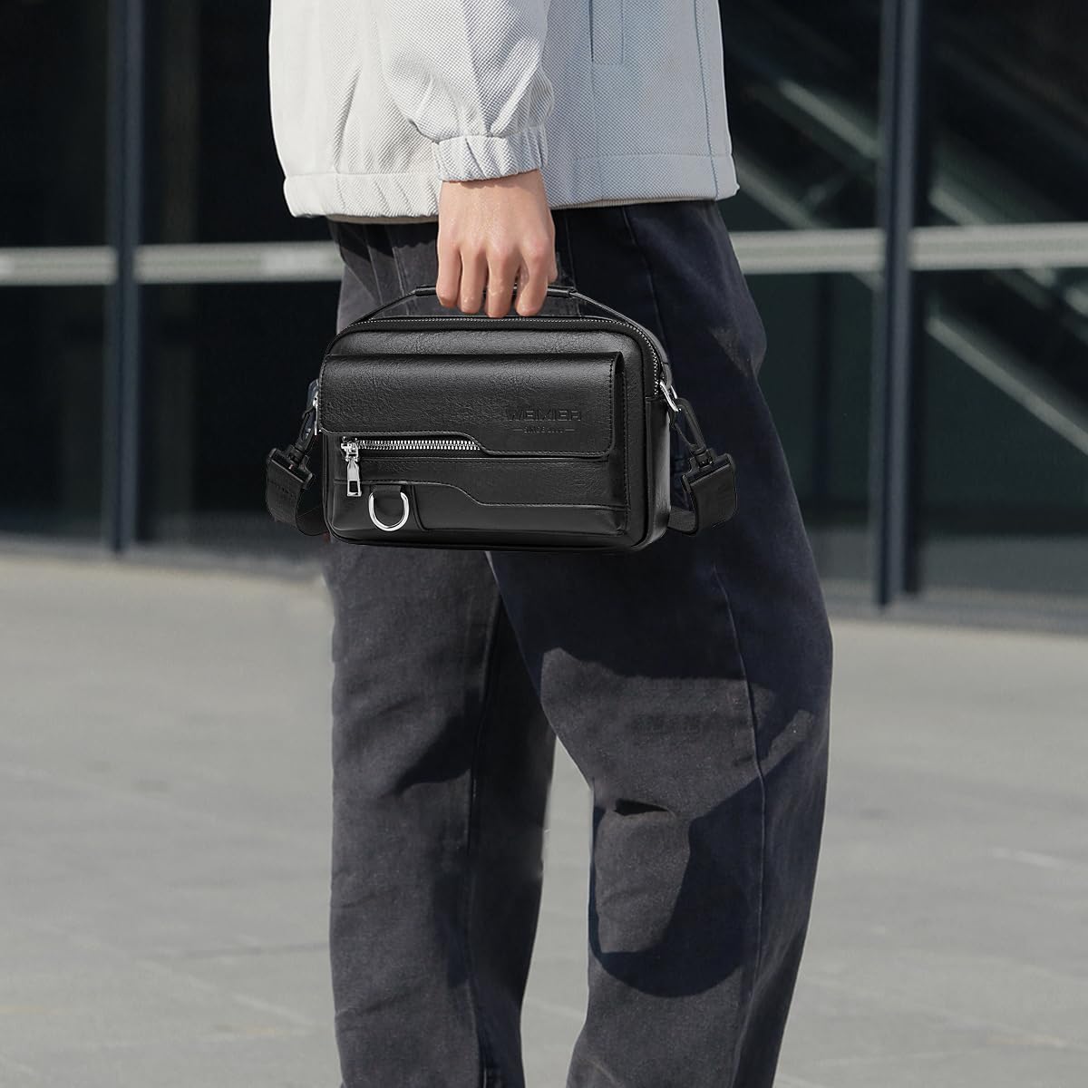 A-QMZL Sacs Bandoulière homme,Sacoche Bandouliere Cuir Petite Sac à Bandoulière vintage Shoulder Bag Crossbody Business Sacs Étanche Convient pour loisirs, travail,voyages