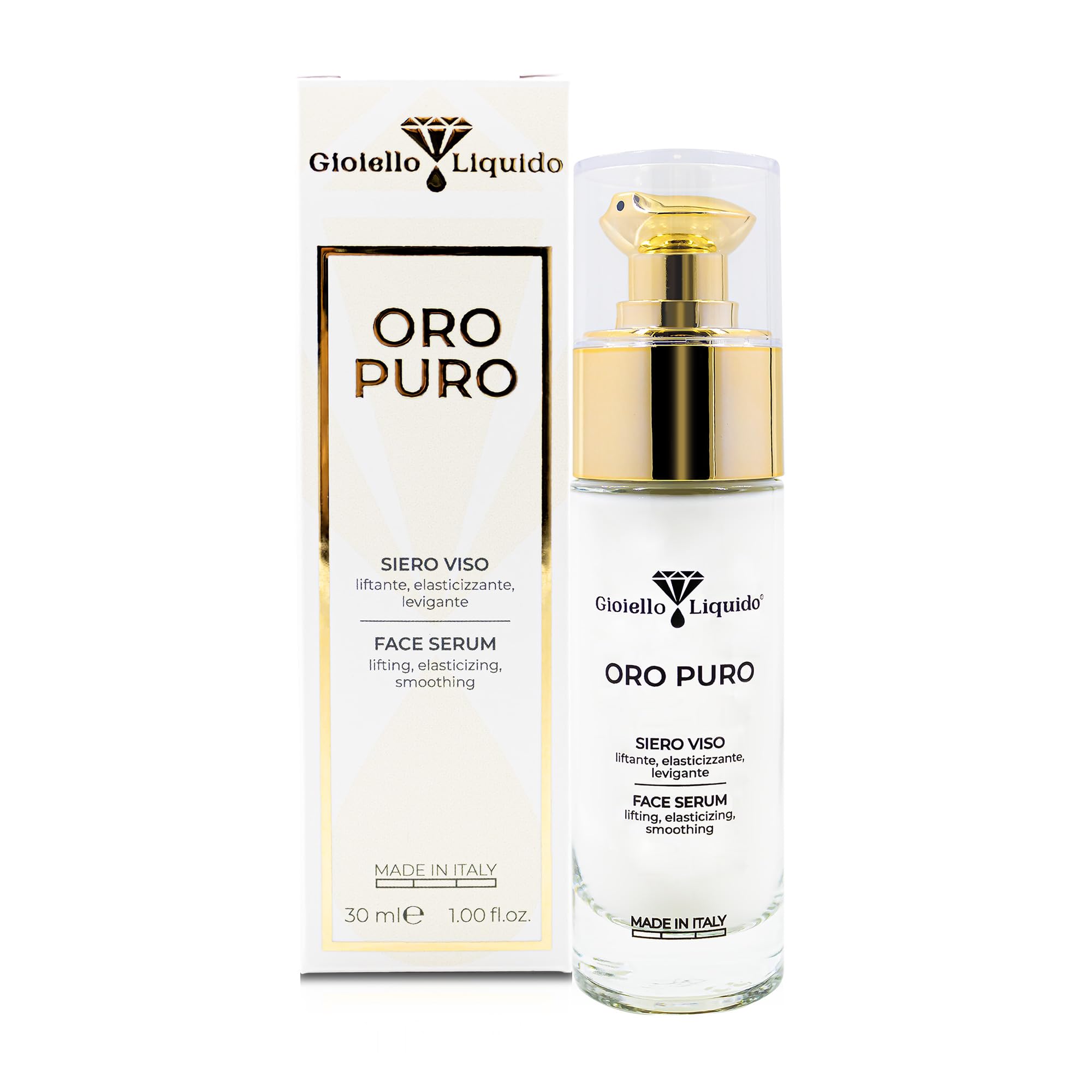 Serum do twarzy z ultra-mocnym kwasem hialuronowym I koloidalne złoto 20 Ppm Pure 100% Organic I Przeciwzmarszczkowy, przeciw plamom i przeciwstarzeniowy 30 ML Made In Italy