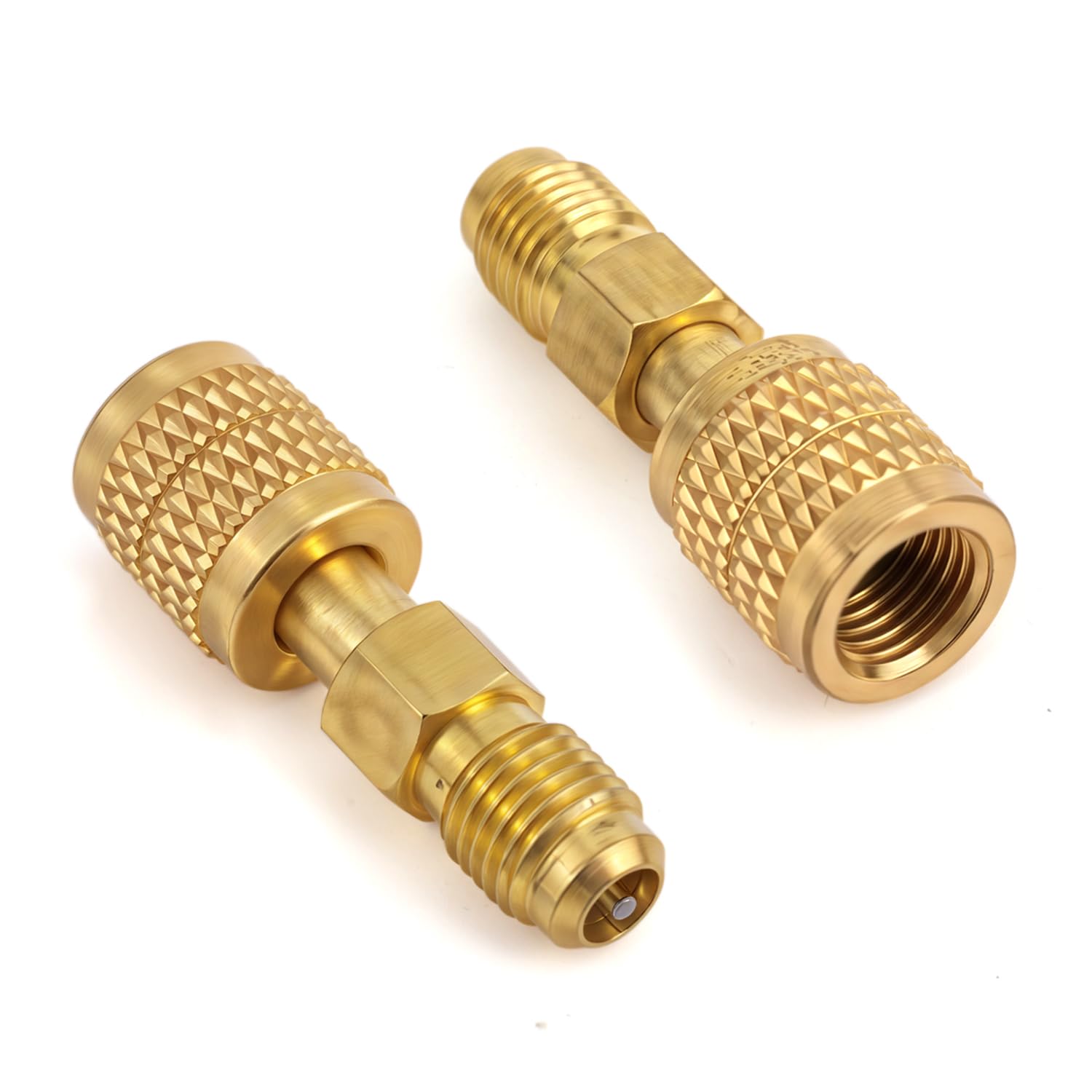2pz Adattatori in Ottone per Refrigerante R32 e R454B, Filettatura Inversa da 1/4" Femmina a Maschio Raccordi a Innesto Rapido Resistenti e Bassa Perdita per Refrigerante Sistemi Mini Split