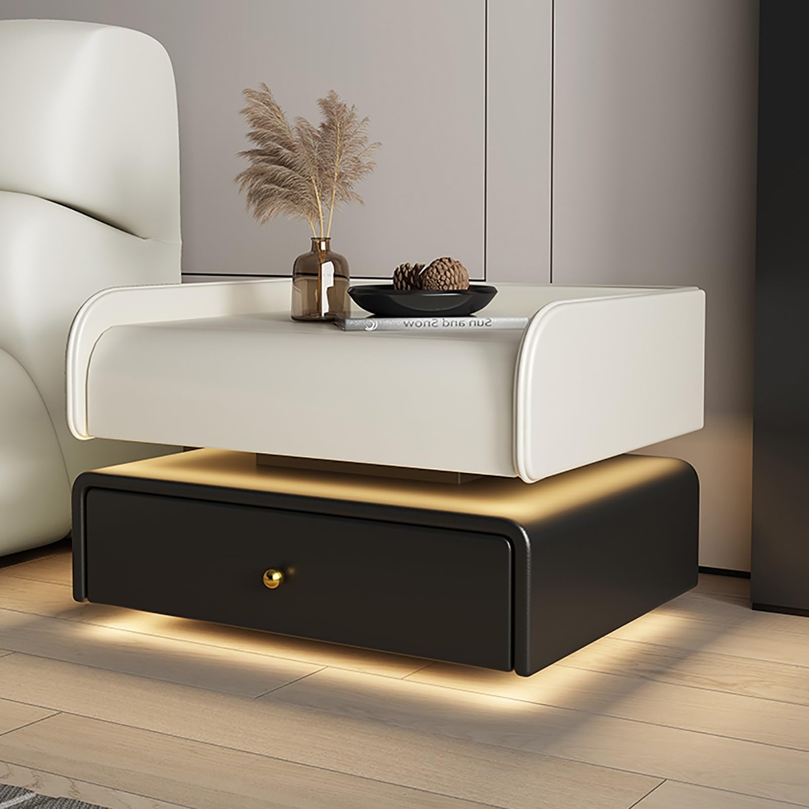Table de chevet intelligente de rangement avec port de recharge induction et sécurité