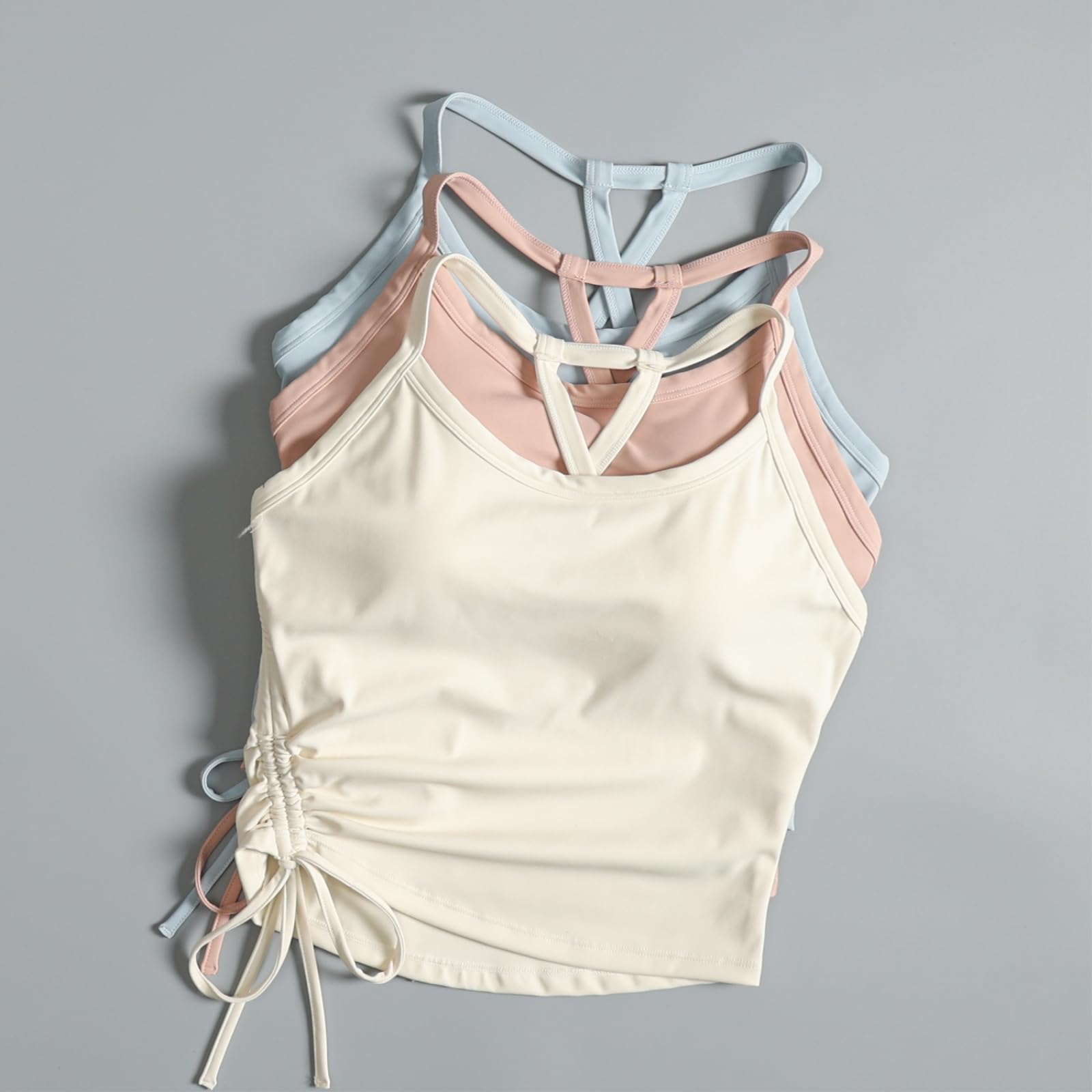 Yoga Bra Kobiety Adjustable Drawstring Tank Top Integrated Pad Backless Sports Pilates Running-XL - różowy