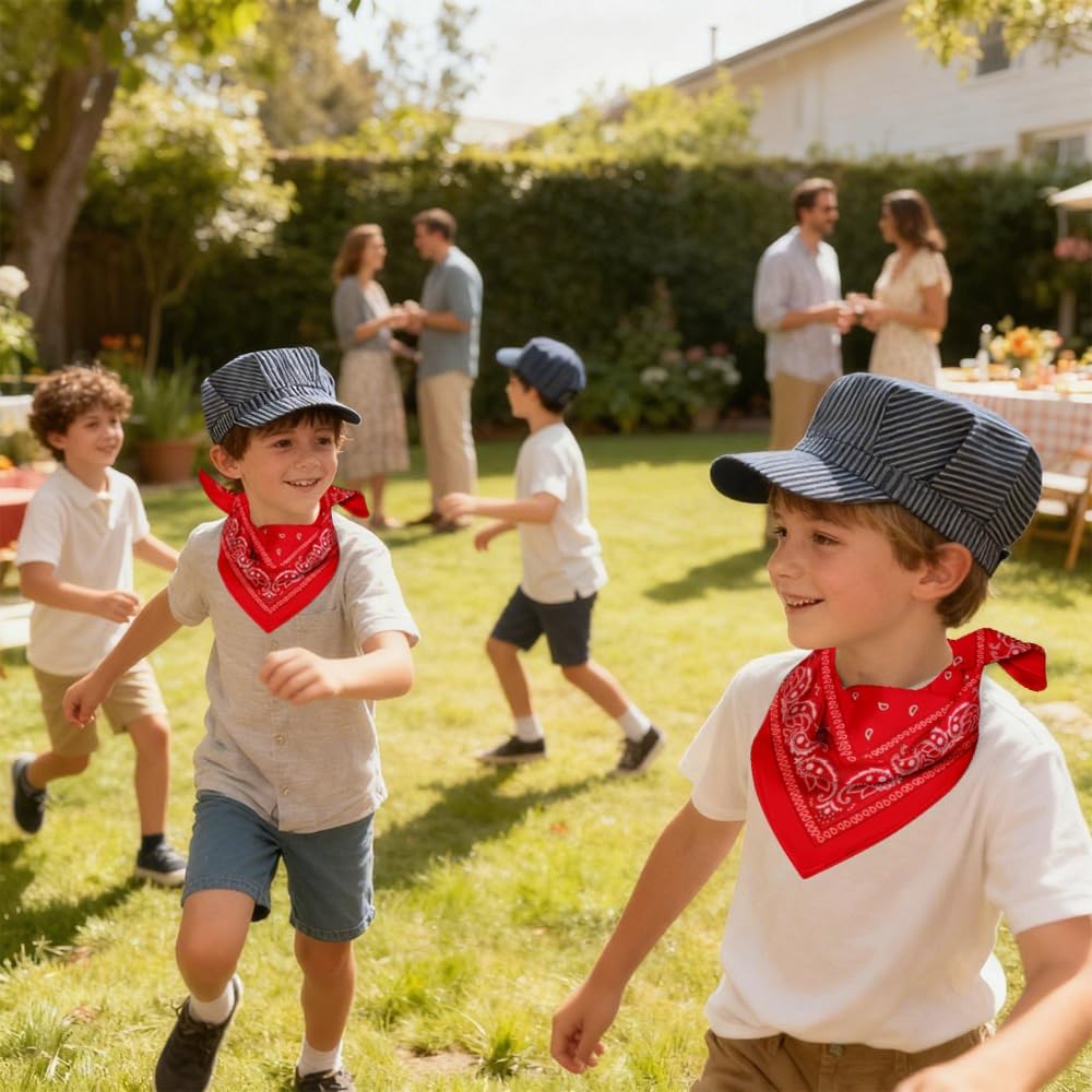 Train Conductor Hat&Paisley Bandanna Engineer Cap Train Conductor Costume Dress Up Kit for choo-themed Birthday Parties,Halloween,Masquerade Balls,Christmas - Image 6