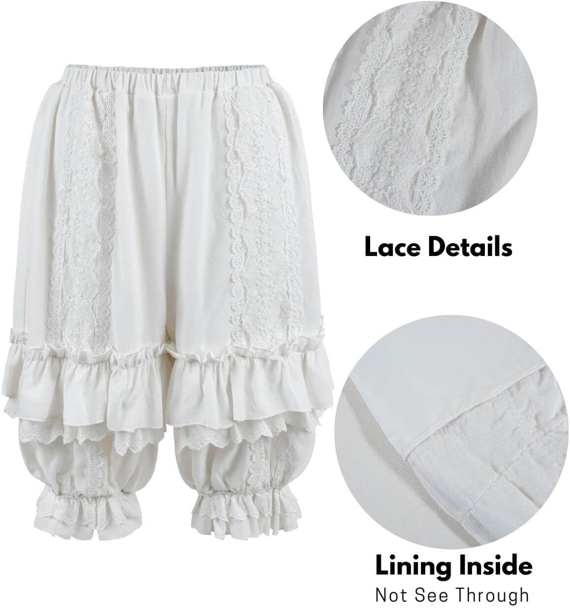 Nuoqi White Ruffle Bloomer for Women Cotton Victorian Pantaloons Knee Length Bloomer - Image 5