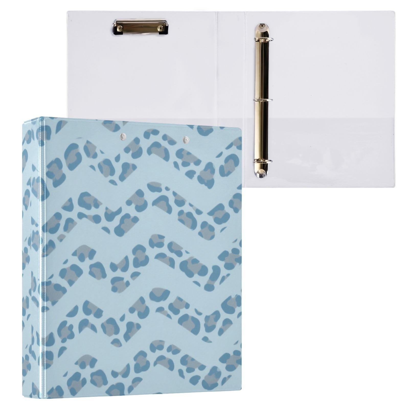 Anelli rotondi, 2 raccoglitori per quaderni da 1 e mezzo pollice con tasche interne, confezione da 1/2, raccoglitori scolastici, 200 fogli, stampa leopardata blu morbida