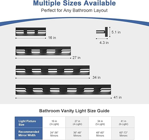 Miniatura 3 de Modernas luces LED de baño (3 luces), iluminación de pared acrílica negra metálica, luces de tocador para baño sobre espejo (6000 K 16 pulgadas)