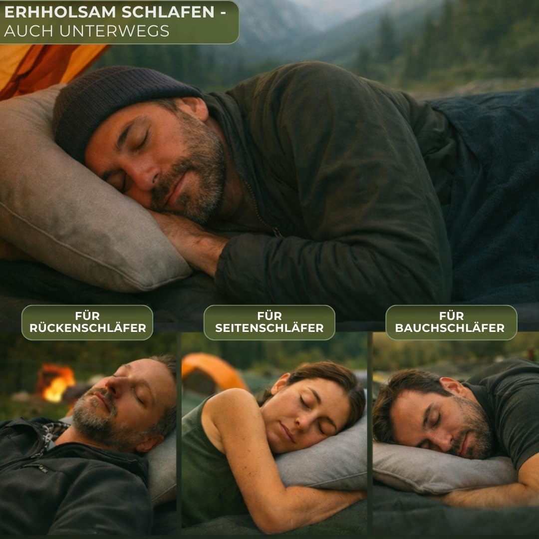 Coussin de camping et de voyage [100 % coton] Coussin en mousse à mémoire de forme ultra léger, lavable à 30 °C, petit format une fois replié, 40 x 30 cm, léger et compact pour l'extérieur