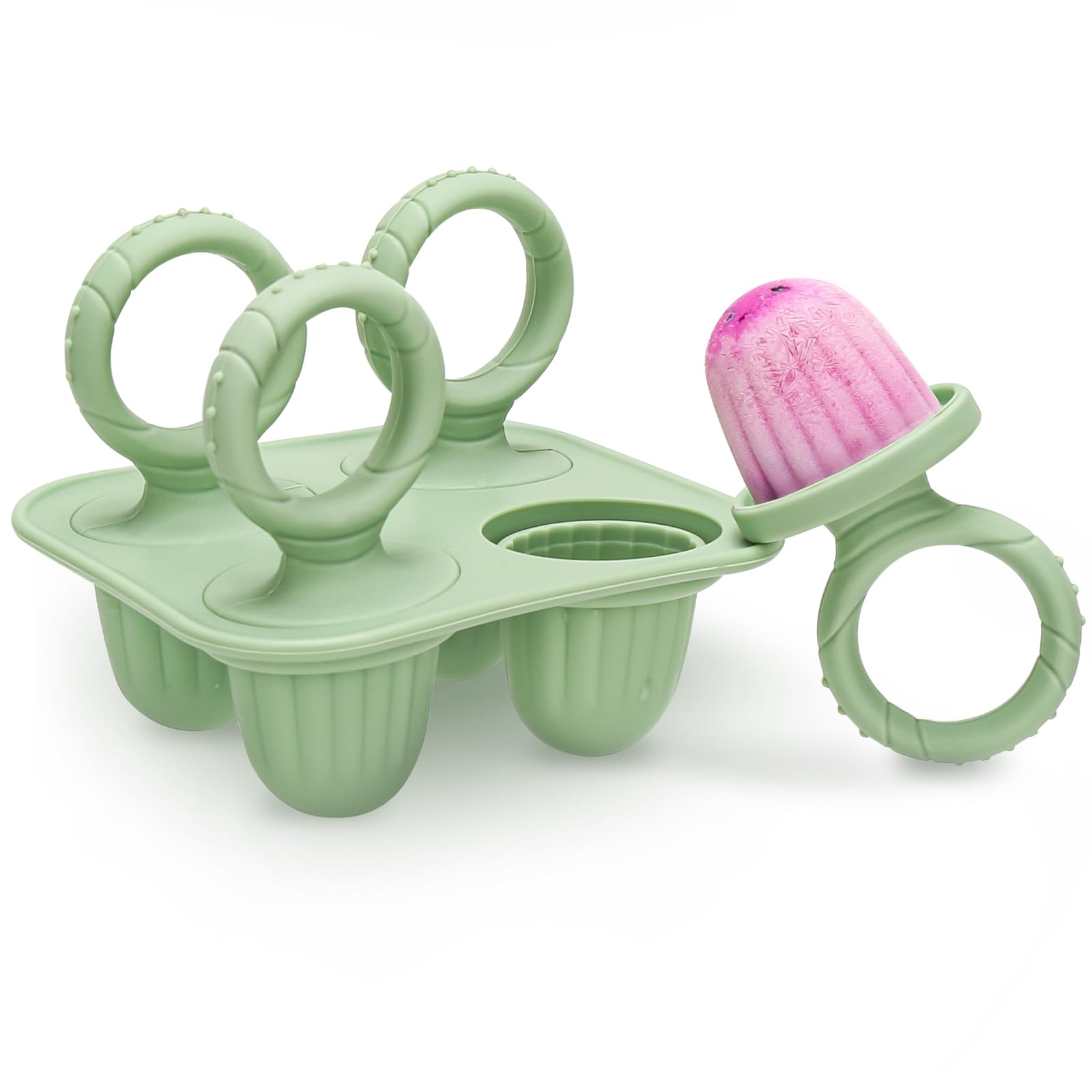 CLDY Mini BPA-Free Silicone Ice Lolly Moulds Kit for Toddlers - 4 Pcs 17ml Moulds with Reusable Sticks, Freezer & Dishwasher Safe (-40ยฐC to 230ยฐC), Baby Food Safe (Green)