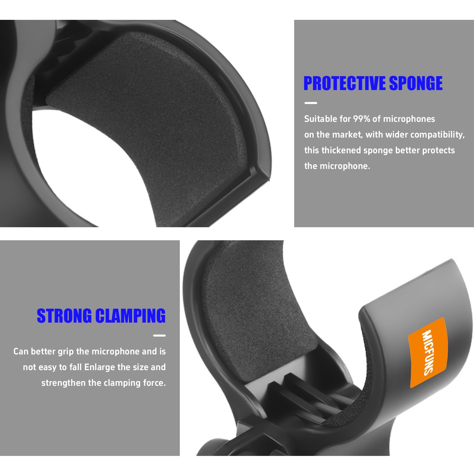 Microfoonclip, verbeterde microfoonhouder, verstelbare microfoonhouder met 5/8 inch naar 3/8 inch schroefadapter microfoon met buitendiameter tussen 32 mm en 60 mm (2 stuks