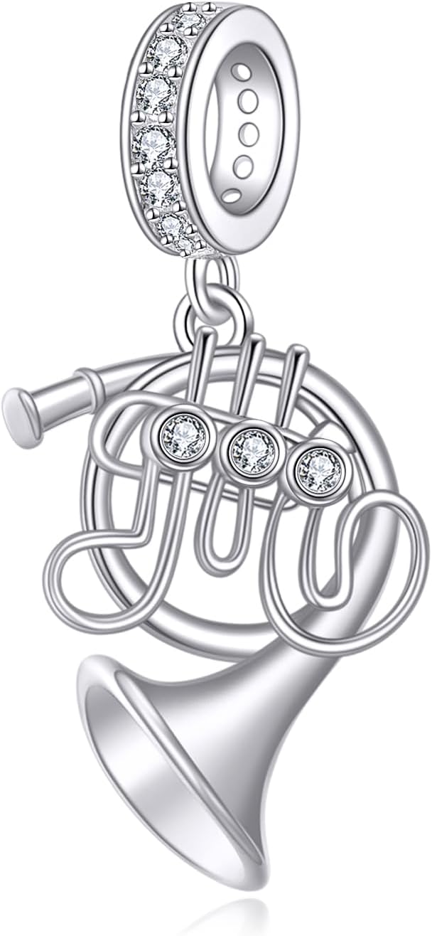URONE French Horn Charm Beads Fits Bracelets Necklace 925 Sterling Silver Music Instrument Pendant Jewelry Gifts For Women Men
