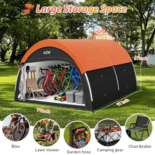 Image of Upgraded Bike Tent with Rain Cover, Portable Outdoor Storage Shed for 8-10 Bikes, 210D Oxford Fabric PU4000 Waterproof, Bike Shed /Bike Cover for Motorcycles, Garden Tools, Lawn Mower