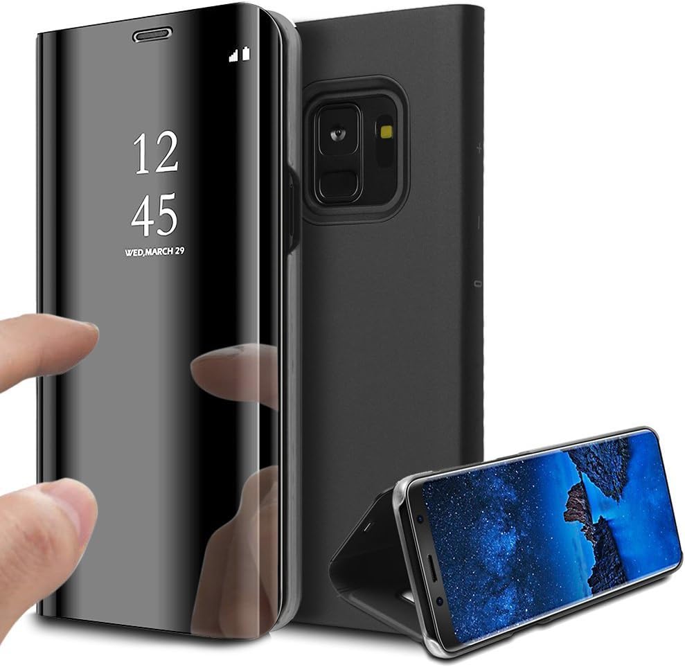 Samsung Galaxy S9 Case, Galaxy S9 Cover Book Case Mirror Case Wallet Case Flip Case Stand Case Full Body Protection Front And Back Case PU Leather Clear Cover Phone Case Samsung S9 (galaxy s9, black)
