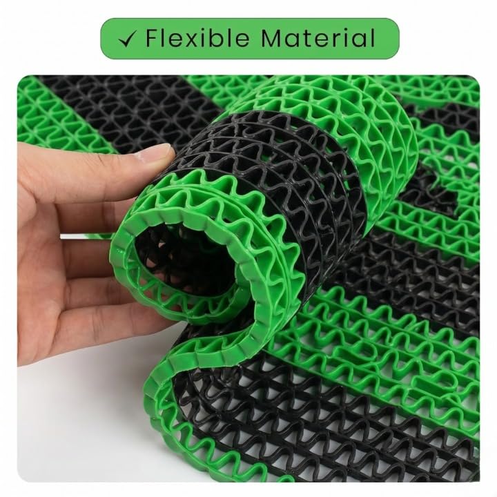 Image of TIB Anti Skid Waterproof PVC Rubber Mat for Bathroom, Floor, Swimming Pool, Shower, Entrance & Rainy Areas | Multipurpose Dual Colour Floor Mat,2x7 Feet,Black & Green