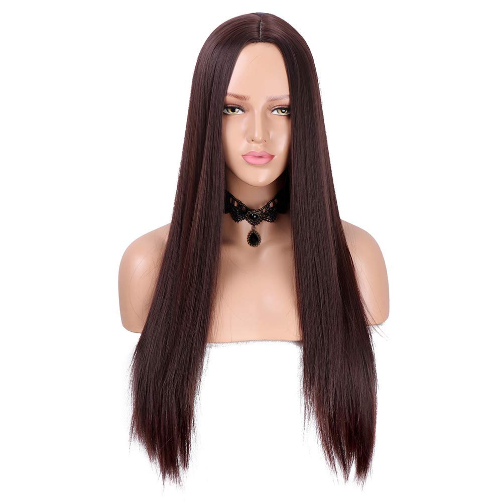 UD synthetic hair women full head Dark Brown or BLACK Natural Long Straight Hair Wig For Women Straight Middle Part-picture-12
