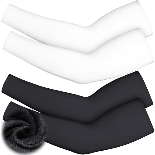 4 Pieces Thermal Arm Warmer Compression Arm Sleeve for Men Women Winter Outdoor Activities Cycling Basketball Running