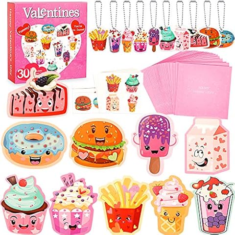 SUKKI Valentines Day Cards for Kids 30 Sets with Envelopes Pendant Gifts and Temporary Tattoos - Perfect Greeting Exchange Cards for Classmates Boys Girls Party Favors Cover