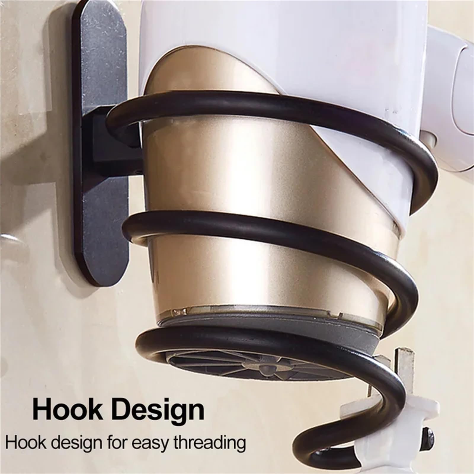 2 Pezzi Porta asciugacapelli da Parete organizzatore Supporto a Spirale Rack scaffale Bagno in Alluminio for Accessori mensola a Muro per Bagno, Barbiere(Gold)