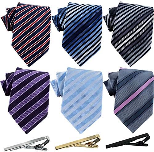 Jeatonge Lot 6 Pcs Mens Ties and 3 Free Tie Clips, Men's Classic Tie Necktie Woven Jacquard Neck Ties Gift box packing (Style 19)