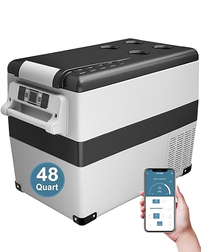 Feelfunn Car Fridge Portable 12V Refrigerator - 48 Quart(45L) Electric Cooler with AC/DC for Truck Van RV Camper SUV, Car Refrigerator Freezer for Camping Boat Travel, APP Control, -4~68°F