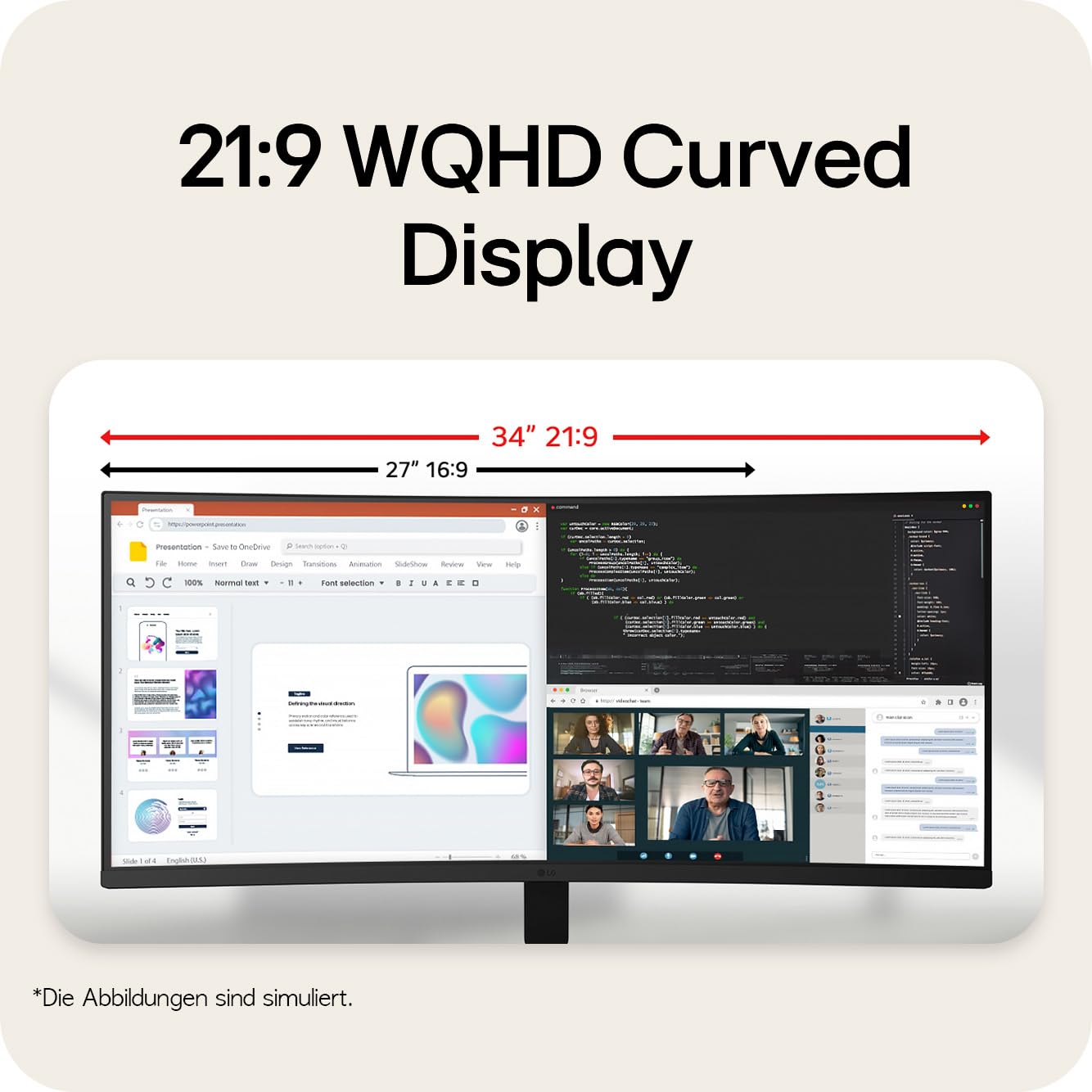 LG UltraWide™ 34U601B-B 34 Zoll 21:9 Curved UWQHD VA Monitor, 120Hz, HDR10, AMD FreeSync Premium, 99% sRGB, 1x HDMI 2.0, 1x DisplayPort 1.4, Schwarz