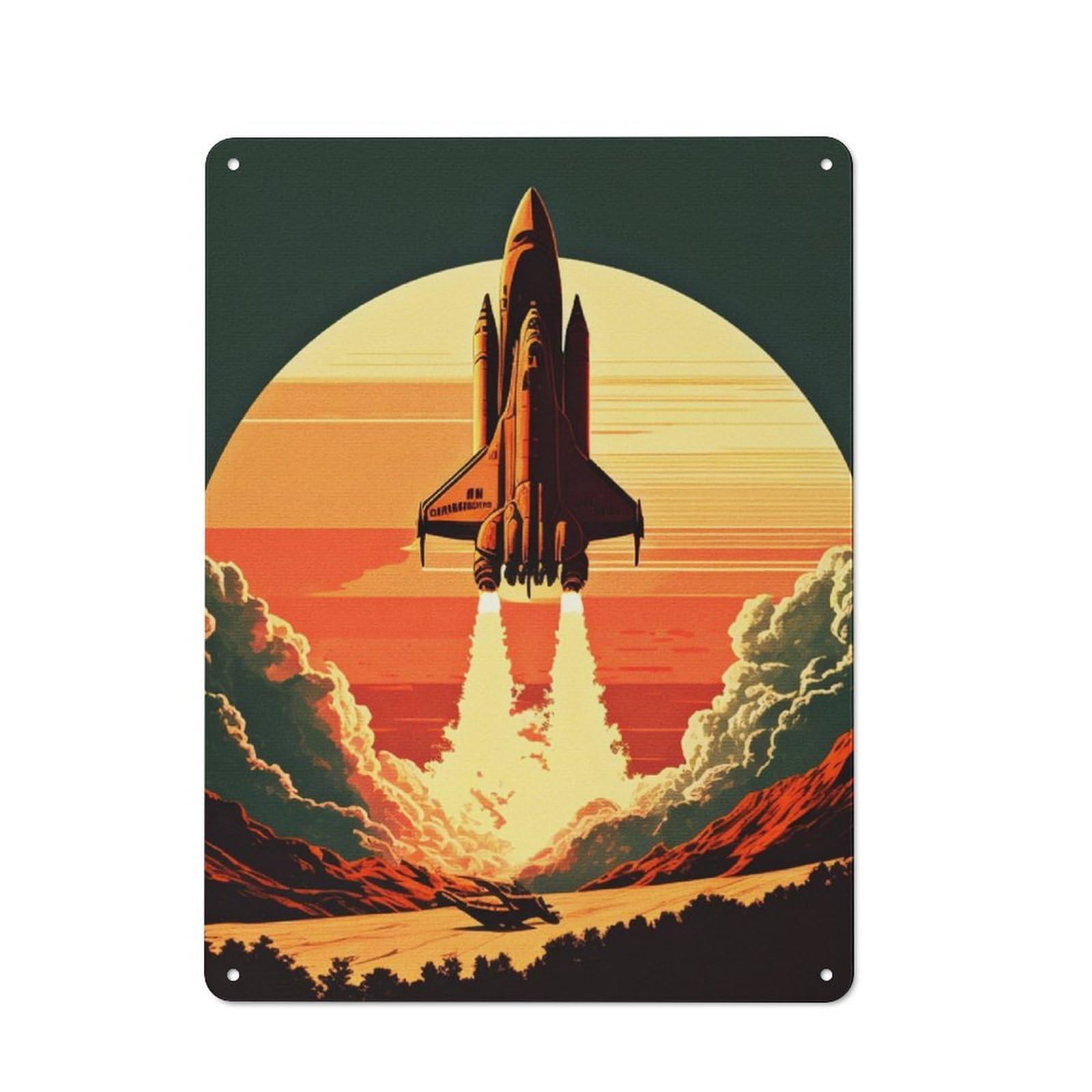 Junmoney Rocket In Space Rustic Metal Sign 40X30cm For Living Room Or Hallway, For Winter Room Styling In Living Room And Hallway
