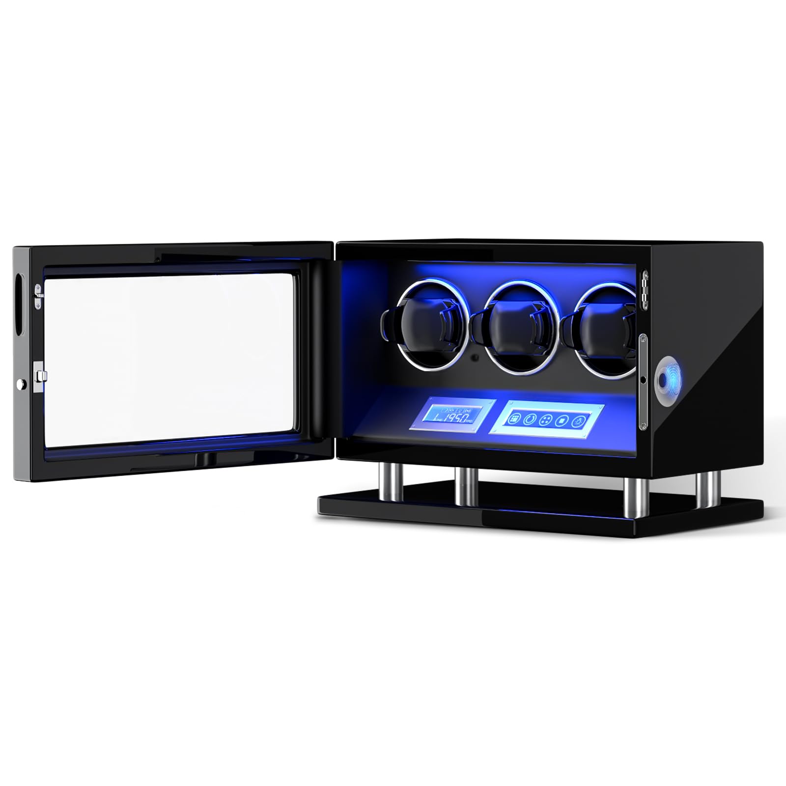 DUKWIN Watch Winder for 3/4/6/8/9/12 Automatic Watches, Fingerprint Lock Watch Winders with LCD Touchscreen, Blue LED Light, Remote Control,Adjustable Watch Pillow for Universal Watches, 5TPD