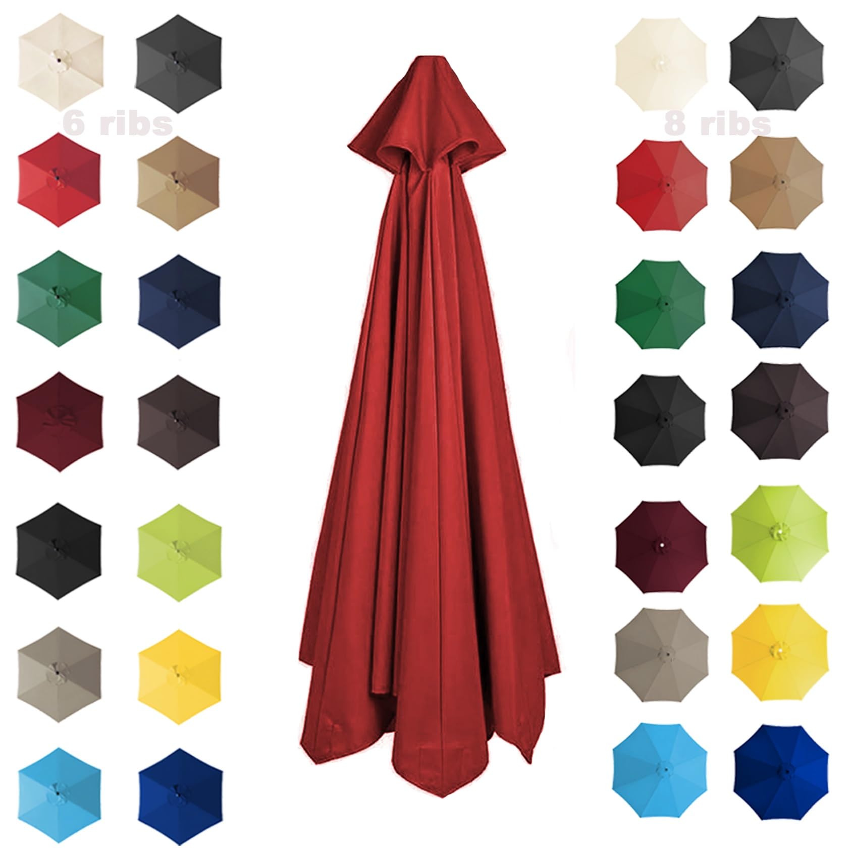 Cmjymx Red 200Cm 2.7M 300Cm Parasol Umbrella Replacement Cover 6 Arms/8 Arms Cantilever Parasol Top Fabric Cover Replacement Cloth Anti-Ultraviolet｜Waterproof｜Breathable(Color:,Size:6 Ribs-2.7M(8.8Ft))