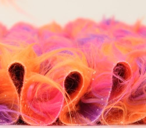 Miniatura 4 de Tela de piel sintética, pelo largo, 3 tonos, arcoíris, naranja, rosa, morado, 60 pulgadas de ancho, vendido por yarda