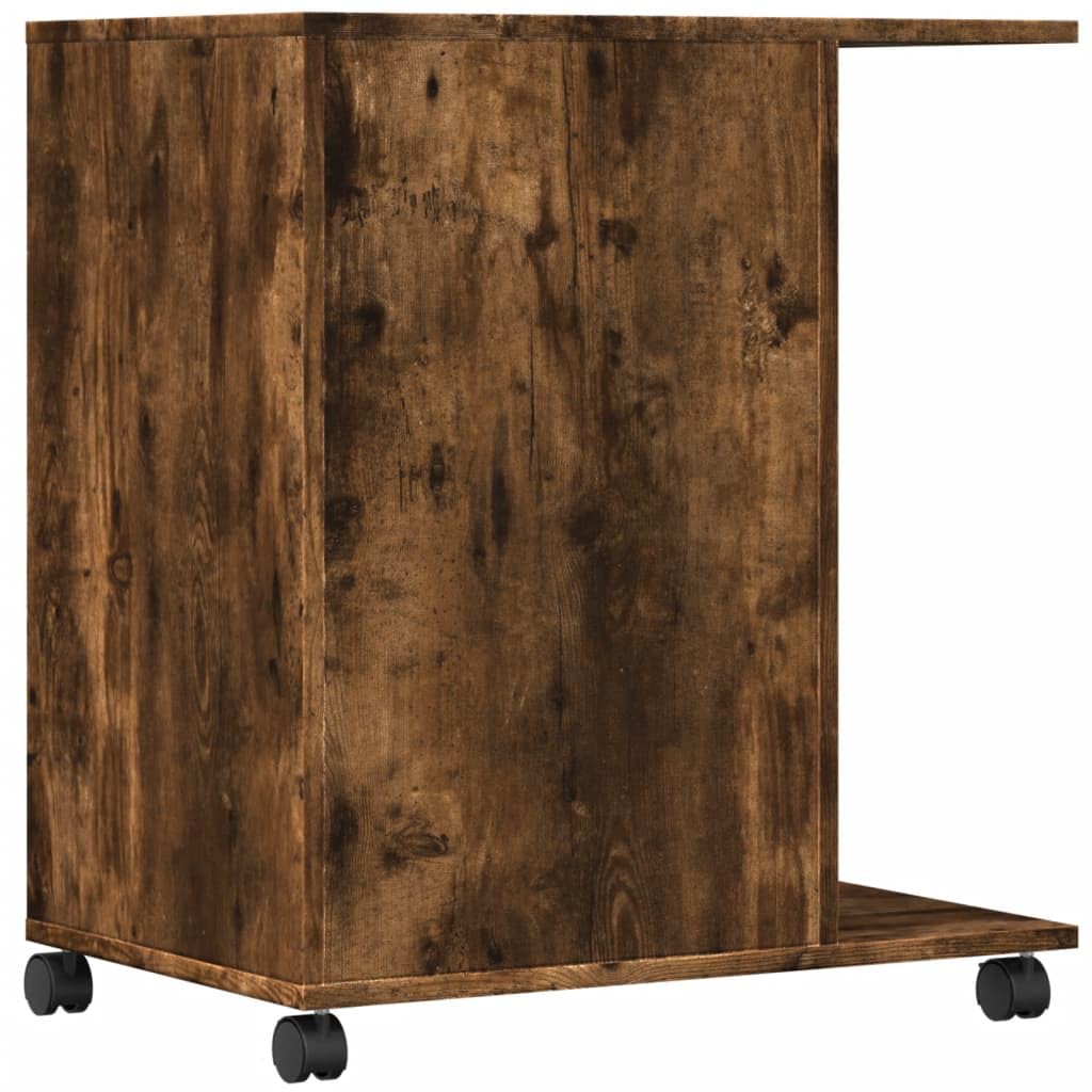 Stojak na drukarkę z rolkami dąb wędzony materiał drewnopochodny 60 x 40 x 68,5 cm z 4 kółkami i hamulcami, wielofunkcyjny stół do drukarki, do biura, biura domowego, przechowywania i