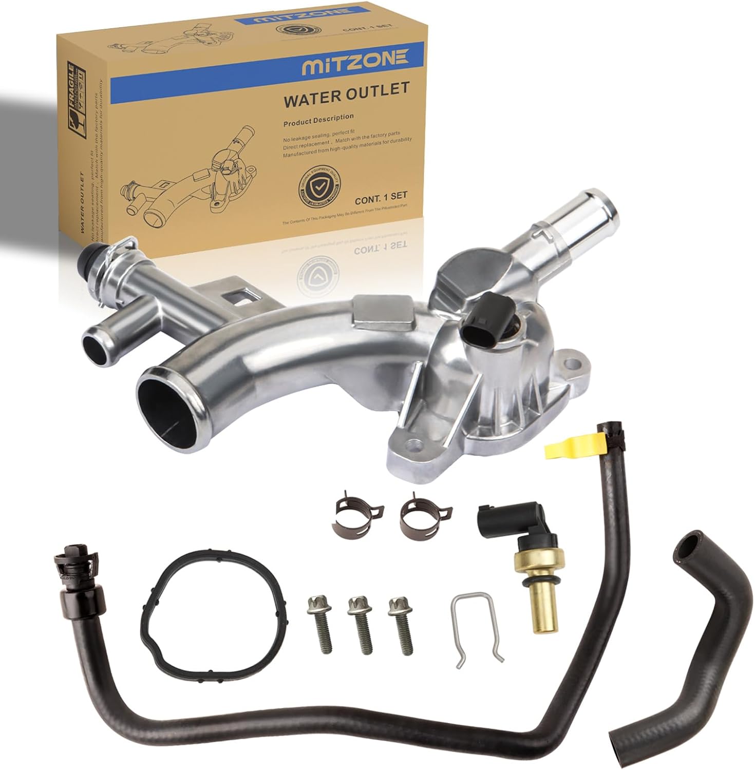 MITZONE Upgraded Aluminum Coolant Housing Compatible with 2011-2020 Chevrolet Cruze Sonic Trax Volt Buick Encore 1.4L with Inlet Hose and Oil Cooler Hose Replace 25193922 902-846 Water Outlet & Inlet Hose & Oil Cooler Hose