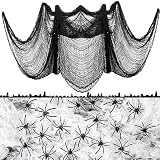 Decoraciones de Telarañas de Halloween de 100g, con 2 * 5m de Gasa Negra y 50Pcs de Arañas Falsas para Uso en Interiores y Exteriores, Decoraciones Temáticas de Terror para Fiestas de Halloween