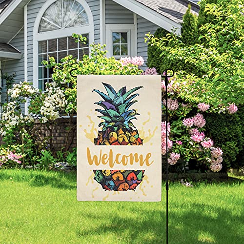 Texupday Welcome Colorful Pineapple Decor Double Sided Summer Burlap Garden Flag Outdoor Decoration 12" X 18" #TOP4