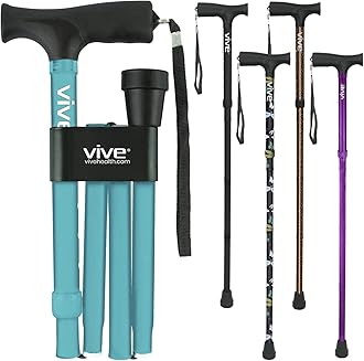 Vive Folding Cane - Lightweight Foldable Walking Stick for Men & Women - Adjustable & Durable for Portable Travel- Collapsible Balancing Mobility Aid - Sleek Ergonomic & Comfortable Handles