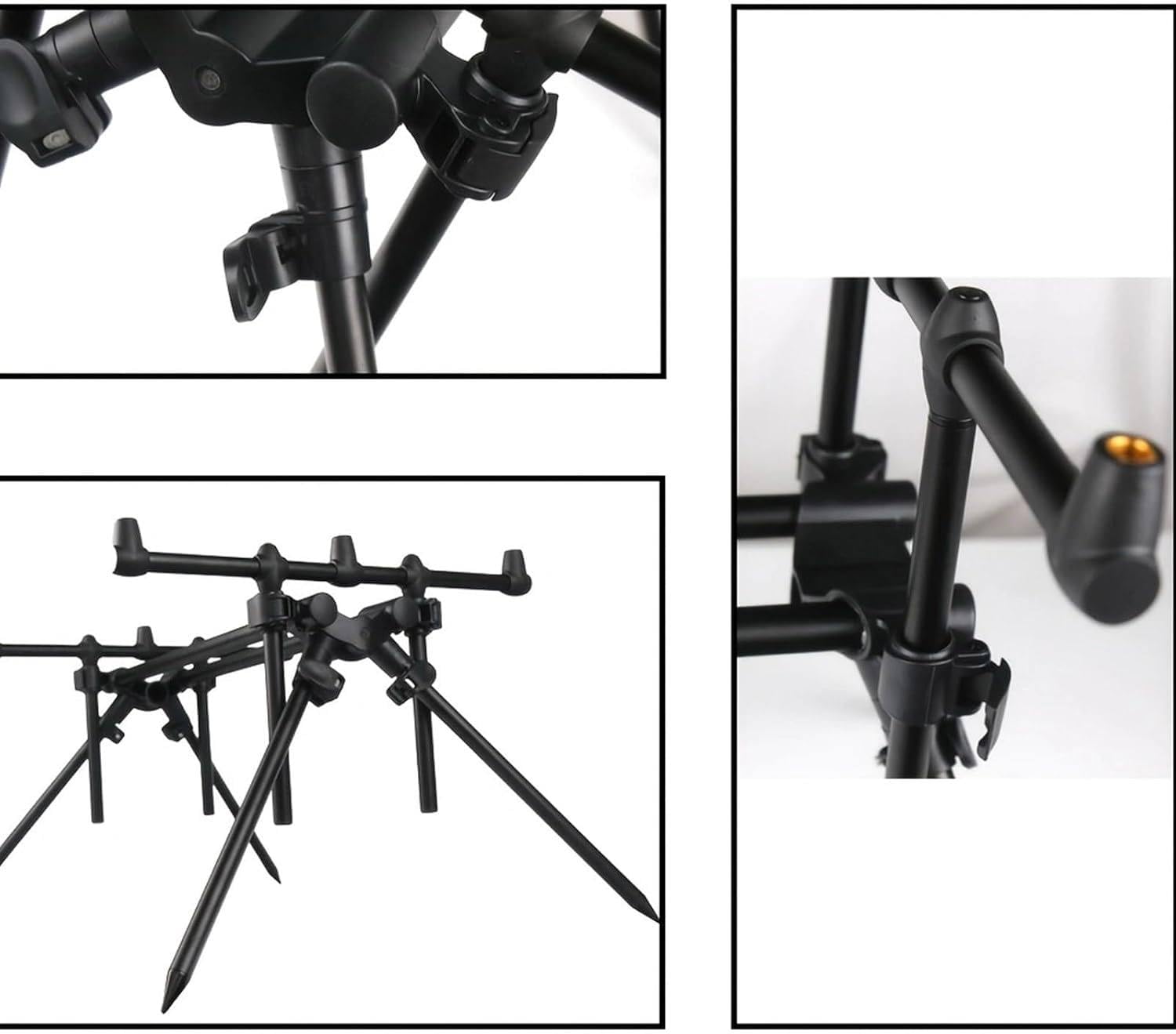 Gefertigt aus robuster Aluminiumlegierung; ausziehbares Rod-Pod mit 3 Auflagen, klappbare und verstellbare Beine, Stabiler Halt für Karpfen- und Brandungsangeln. | Aluminium-Rod-Pod für 3 Ruten, ausziehbares und verstellbares Stativ für Karpfen- und Brand